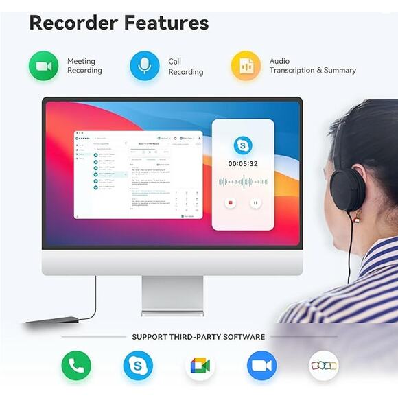 AI Voice Recorder, USB Audio Recording Device with Bluetooth for Phone Call - Picture 3 of 9